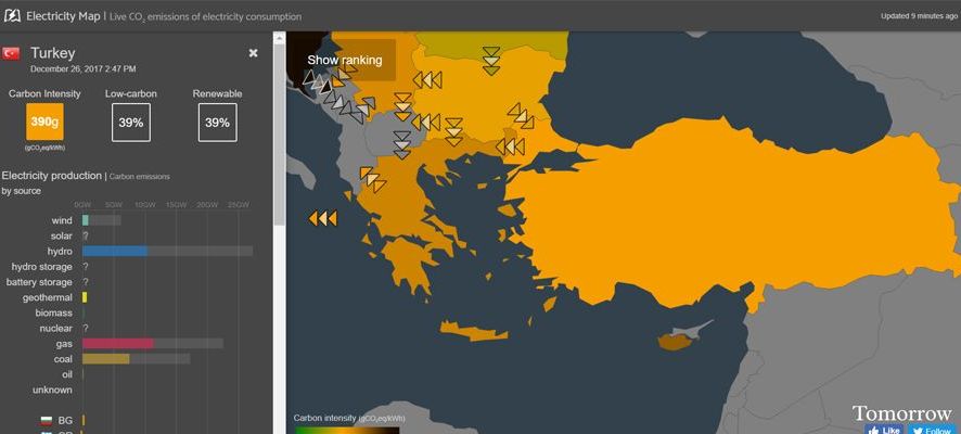 Gerçek zamanlı elektrik haritası, kullandığınız enerjinin kaynağını gösteriyor