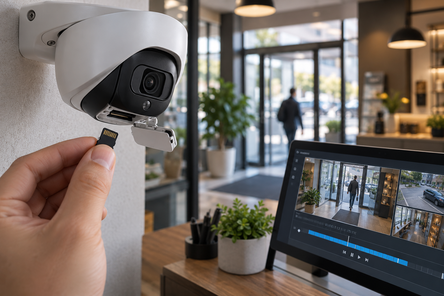 IP güvenlik kamerasında microSD karta video kaydı, High Endurance hafıza kartı seçimi ve güvenlik görüntülerinin yerel depolanması.